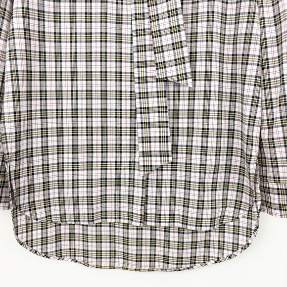 TIBI Kingston Plaid Neck Tie Button Up Shirt Size S Back Zip Long Sleeve Cotton - Picture 8 of 13